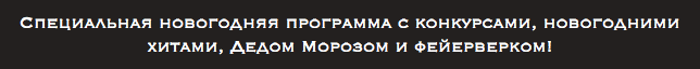 Специальная новогодняя программа с конкурсами, новогодними хитами, Дедом Морозом и фейерверком!